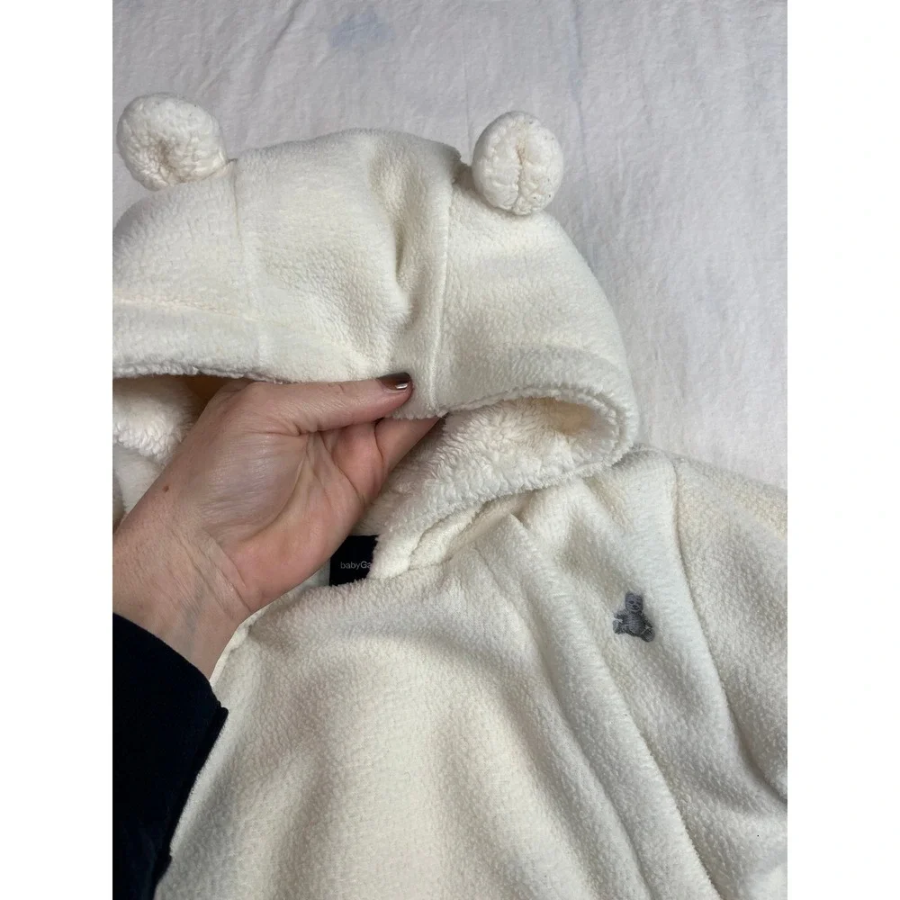 Baby Gap Fleece Bear Bunting Sherpa Lined Pram‎ Suit Cream 6-12 Months